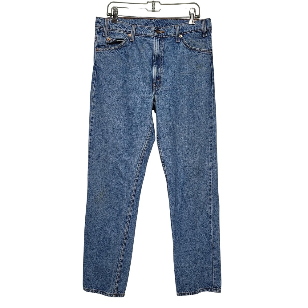 90s Levis 505 Mens Orange Tab Regular Fit Straight Leg Blue Denim Jeans 36x33